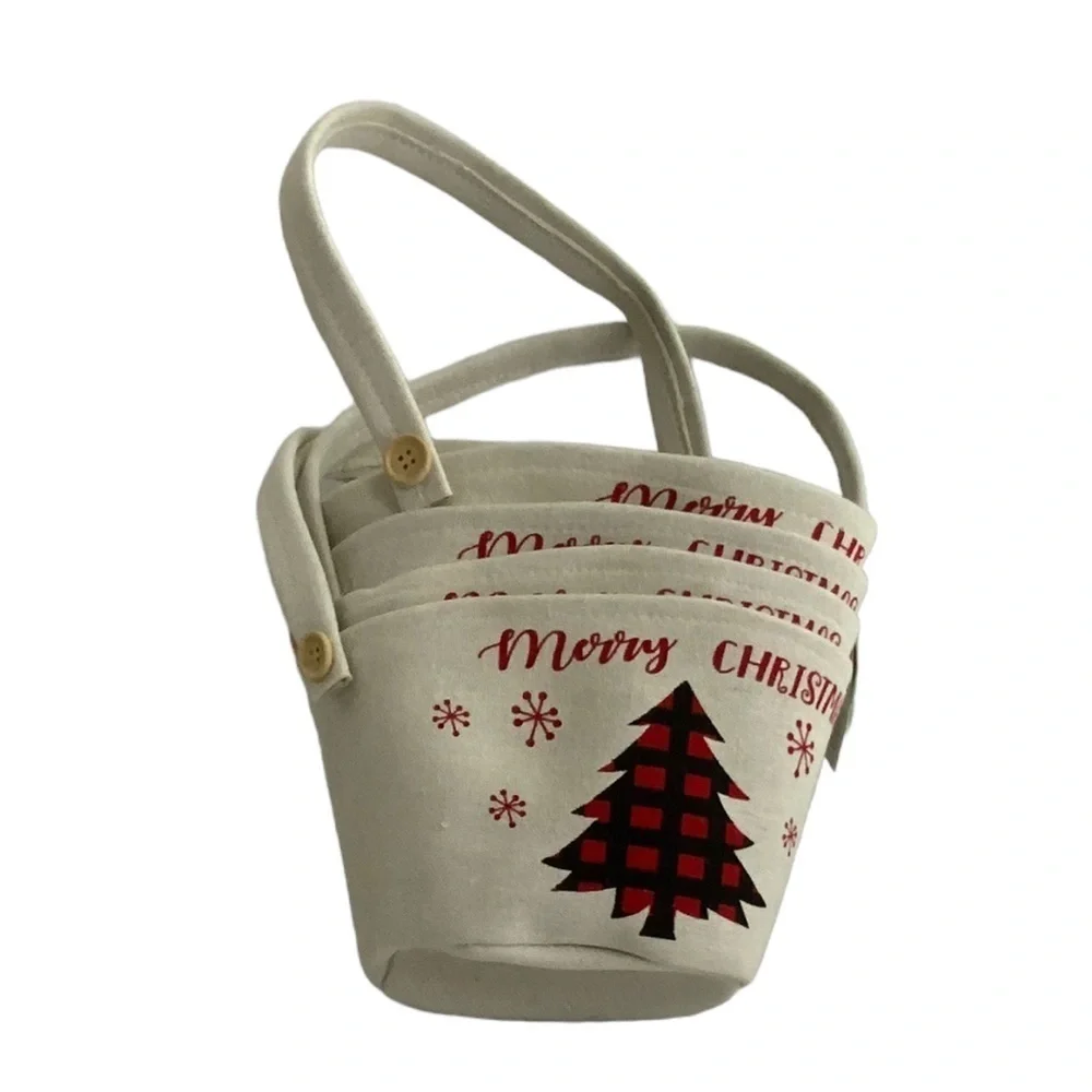 Simply Holiday Canvas Christmas Basket Lined Tote Buffalo Check Plaid